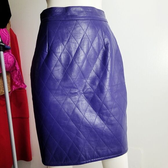 NWOT Danier Purple Quilted Leather Mug Skirt - Picture 8 of 10